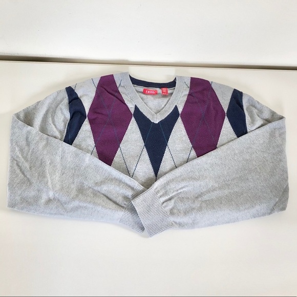 IZod V-Neck Purple & Navy Argyle Pattern Men’s Sweater XL - Picture 12 of 13